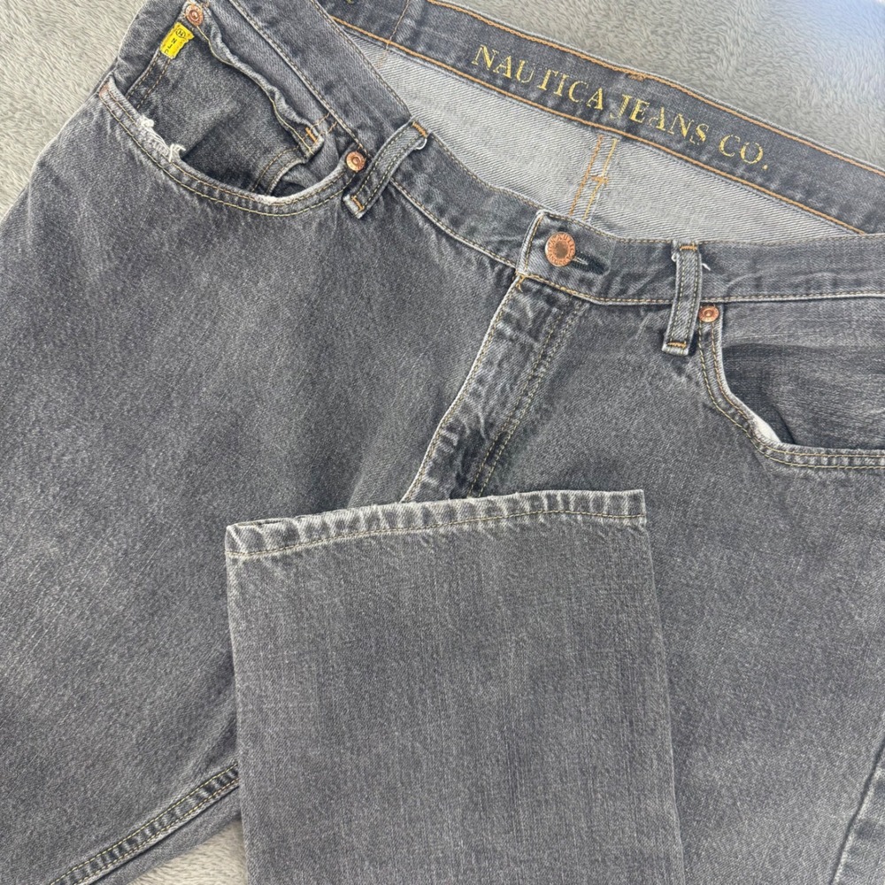 Nautica Jeans Co Straight Leg Mens 36x32 Black Excellent Cotton N-Straight Denim